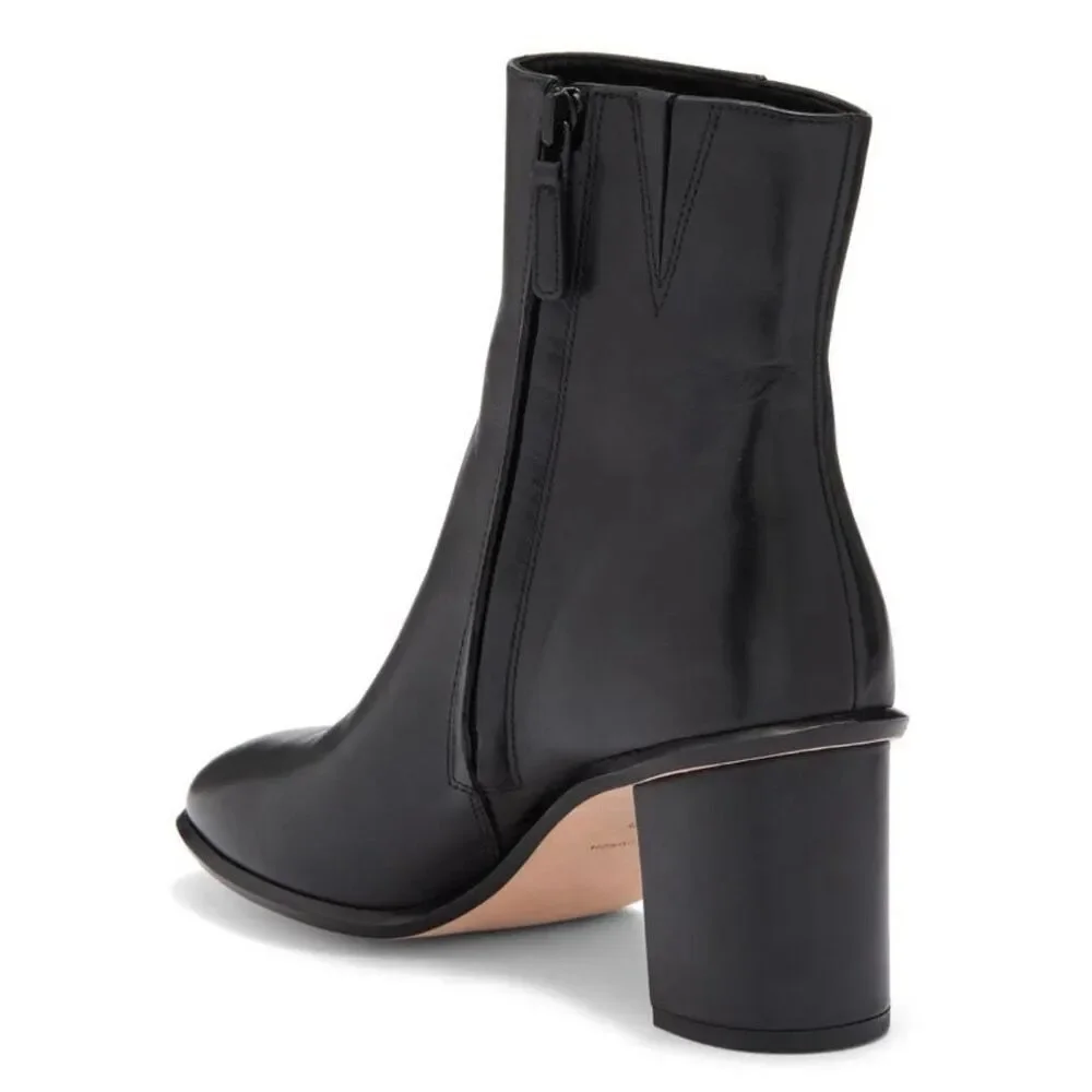 NEW Tory Burch Brooke Stamped Heel Leather Bootie Ankle Boots Black Sz 10.5